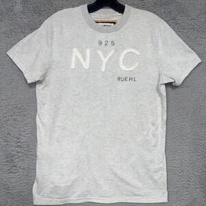 VTG NYC Ruehl 925 T Shirt Men's Sz M Gray Striped Greenwich St New York Tee